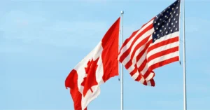 Canada and USA flag, and flagpoling