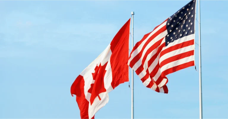 Canada and USA flag, and flagpoling